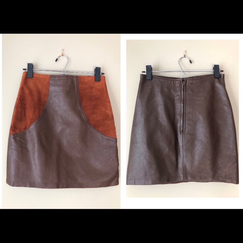 Vintage Leather & Suede Brown Mini Skirt